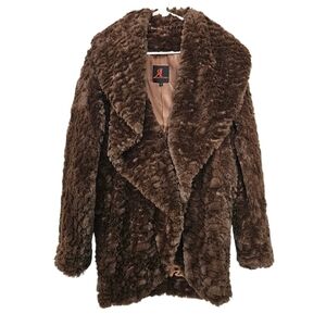 Adrienne Laundau faux fur brown coat size XS
